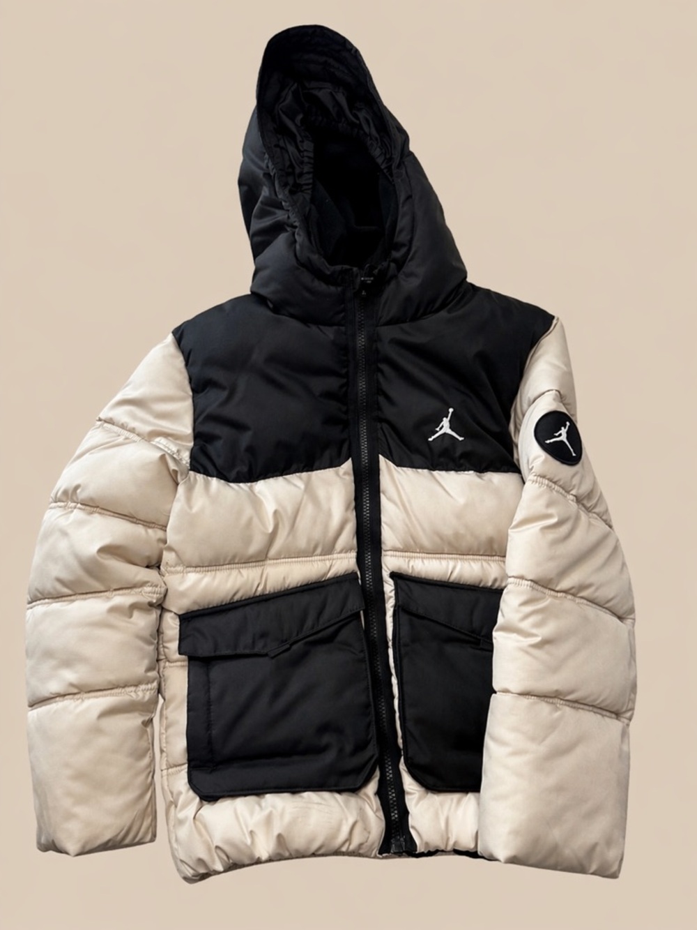 Jordan Black & Cream Hooded Puffer Jacket